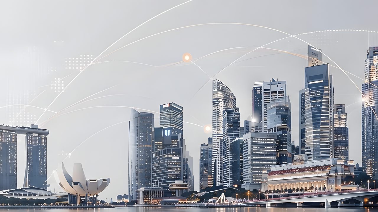 Singapore Marina Bay skyline with Marina Bay Sands, the ArtScience Museum and the central business district
